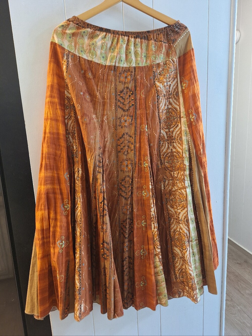 Bohemian Rust Patchwork Maxi Skirt - Brown/Orange